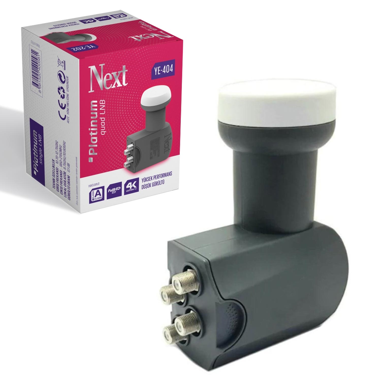 LNB DÖRTLÜ (QUAD) PLATİNUM 0.1DB 3D 4K NEXT YE-404