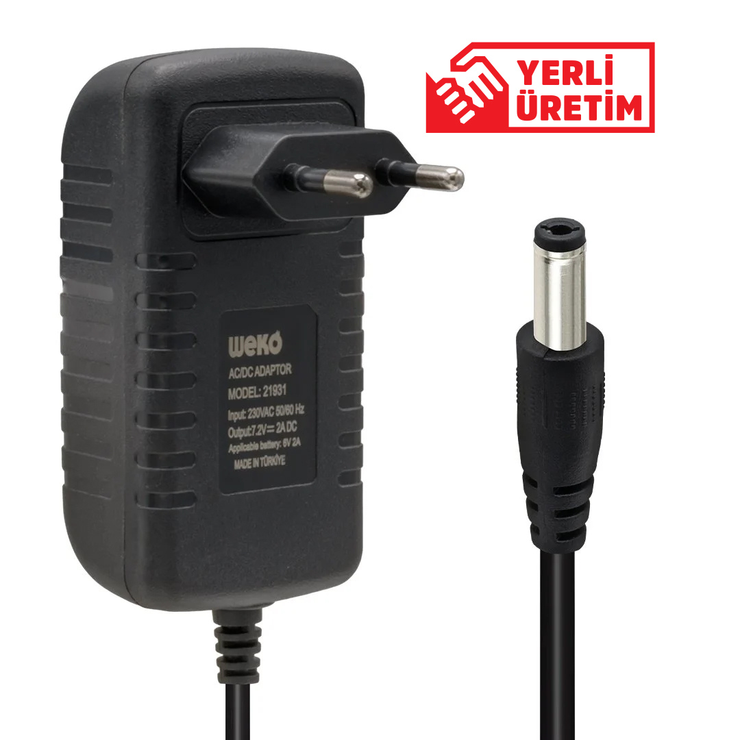 7.2 VOLT - 2 AMPER 5.5*2.5 UÇLU LEDLİ YERLİ ÜRETİM AKÜ ŞARJ CİHAZI (OUT:6V-2A)