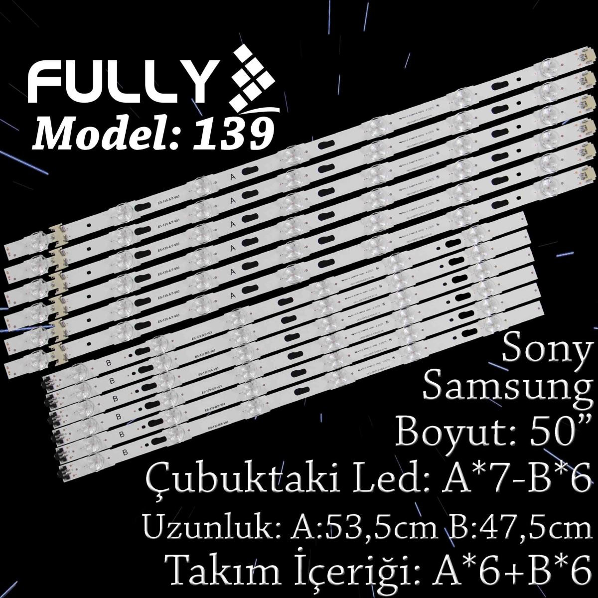 FULLY SET-139 SAMSUNG 50 INC UE50KU7000, UE50MU7000 12 ADET TV LED BAR