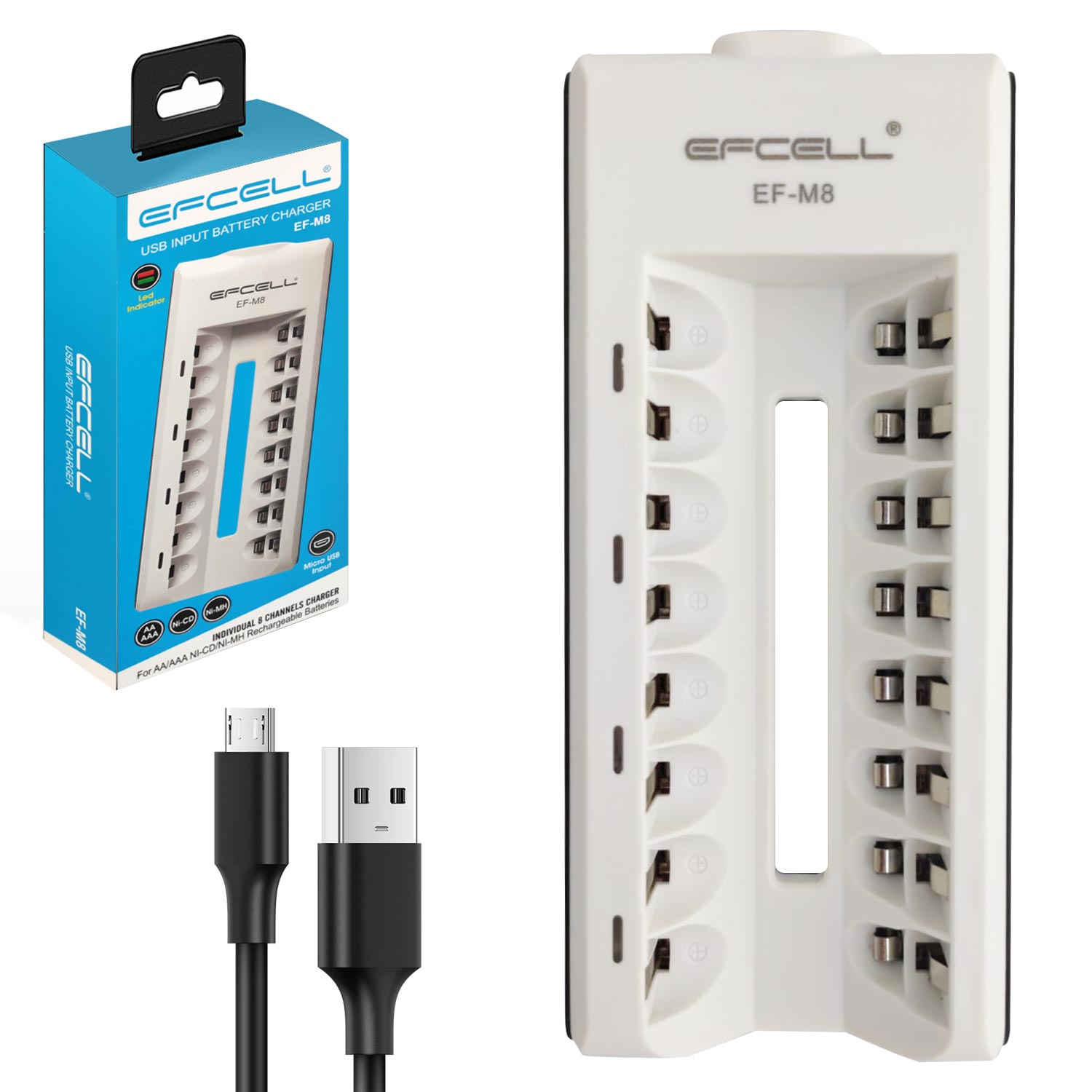 EFCELL EF-M8 Pil Şarj Aleti 8Li Usb AA-AAA Ni-Mh Ni-Cd
